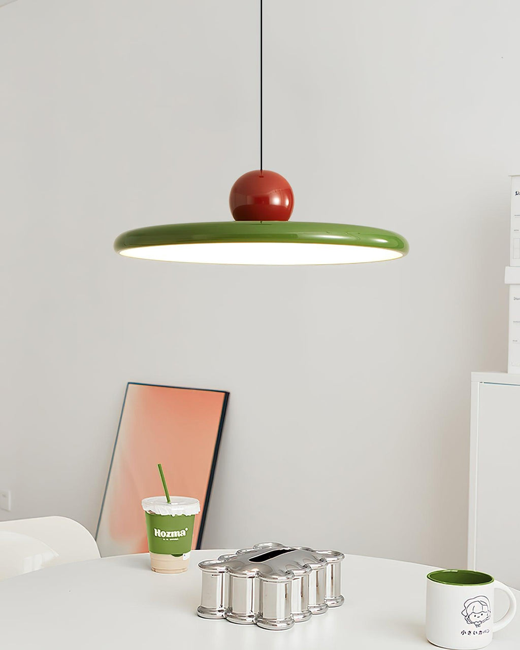 Lámpara de techo colgante redonda con diseño de disco radiante, regulable, 3 colores, cable de 450 cm, estilo escandinavo para interiores, rojo,