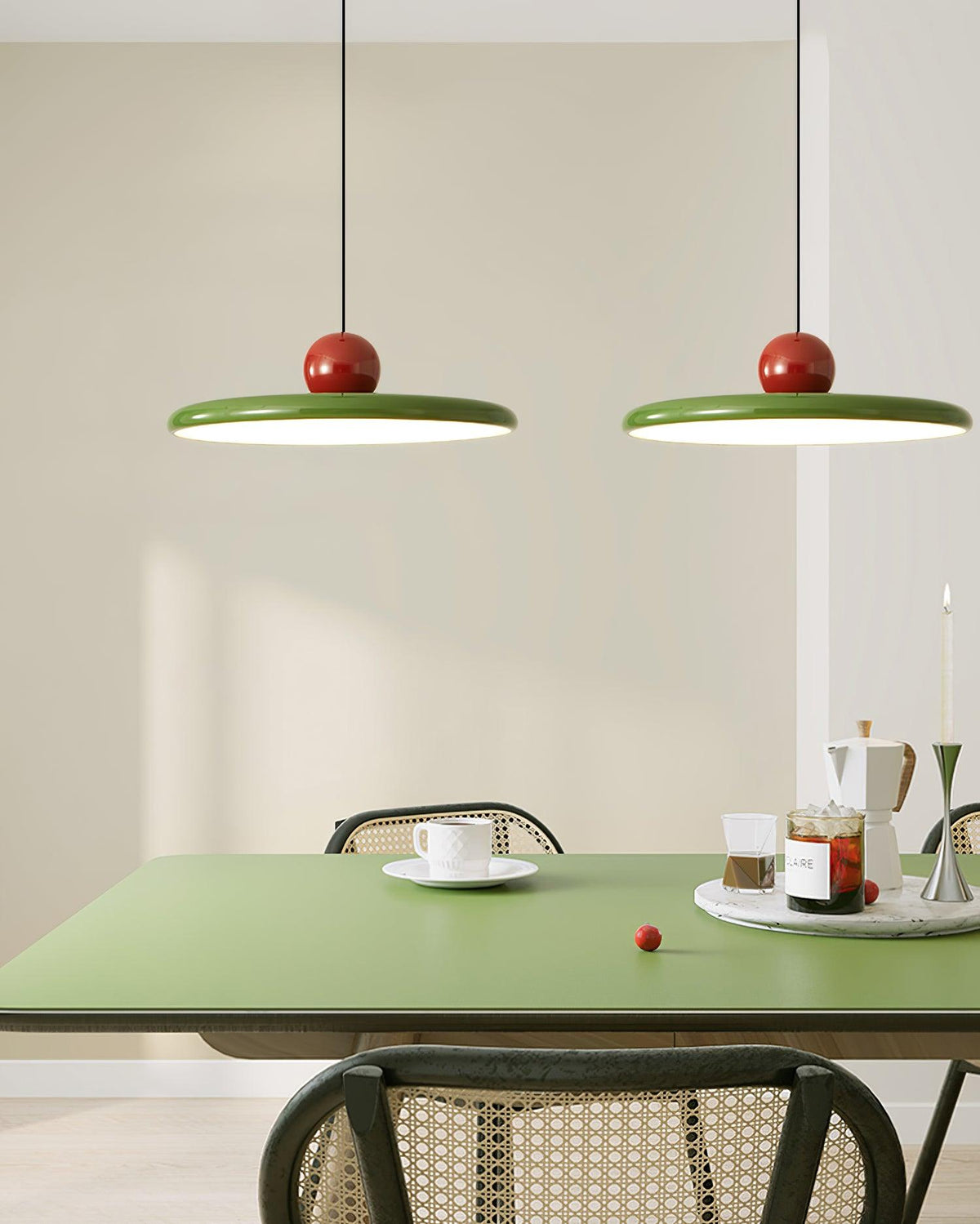 Lámpara de techo colgante redonda con diseño de disco radiante, regulable, 3 colores, cable de 450 cm, estilo escandinavo para interiores, rojo,