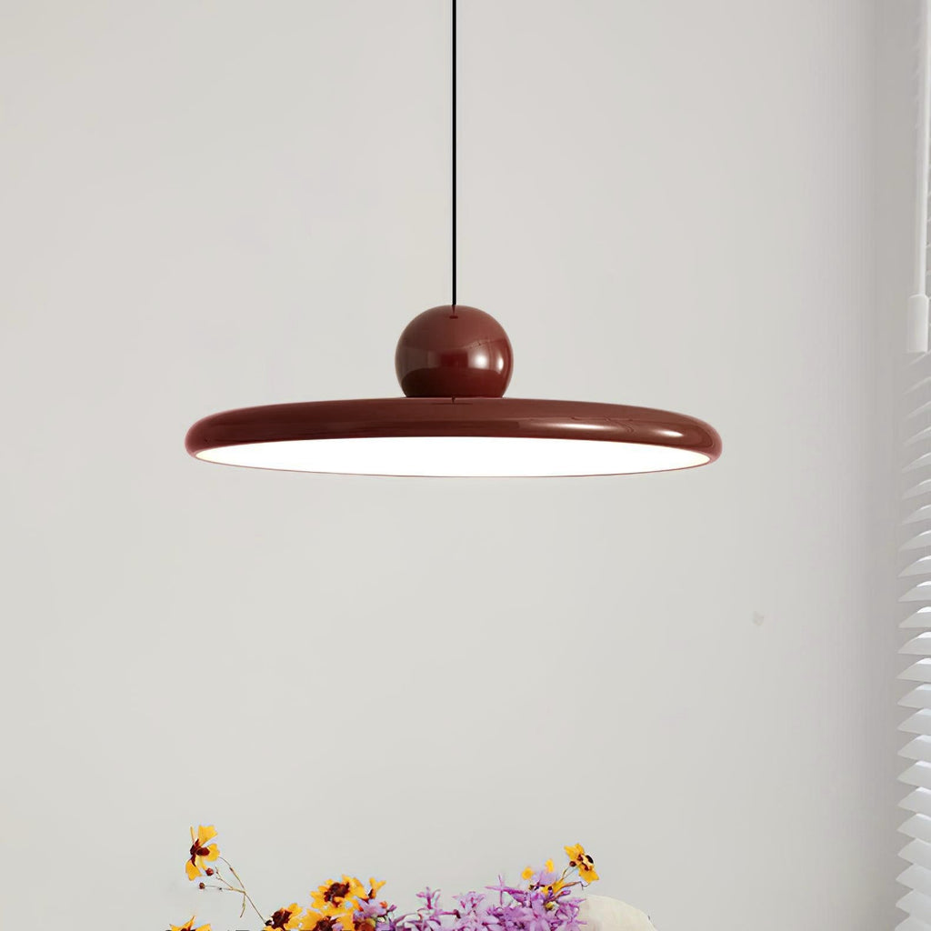 Lámpara de techo colgante redonda con diseño de disco radiante, regulable, 3 colores, cable de 450 cm, estilo escandinavo para interiores, rojo,