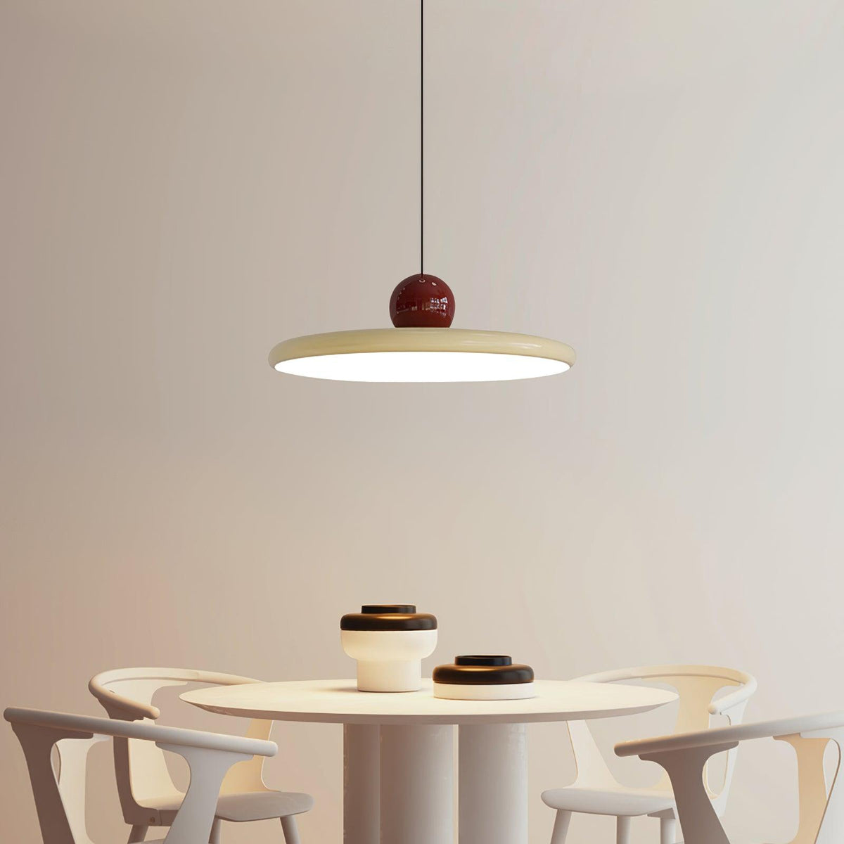 Lámpara de techo colgante redonda con diseño de disco radiante, regulable, 3 colores, cable de 450 cm, estilo escandinavo para interiores, rojo,