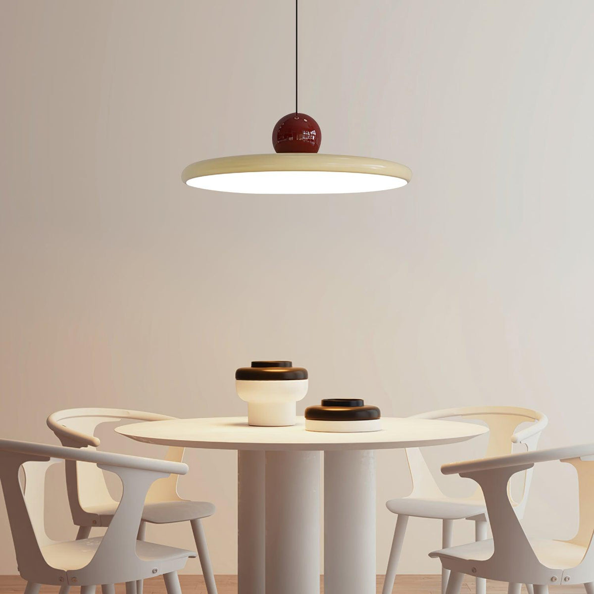 Lámpara de techo colgante redonda con diseño de disco radiante, regulable, 3 colores, cable de 450 cm, estilo escandinavo para interiores, rojo,