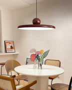 Lámpara de techo colgante redonda con diseño de disco radiante, regulable, 3 colores, cable de 450 cm, estilo escandinavo para interiores, rojo,