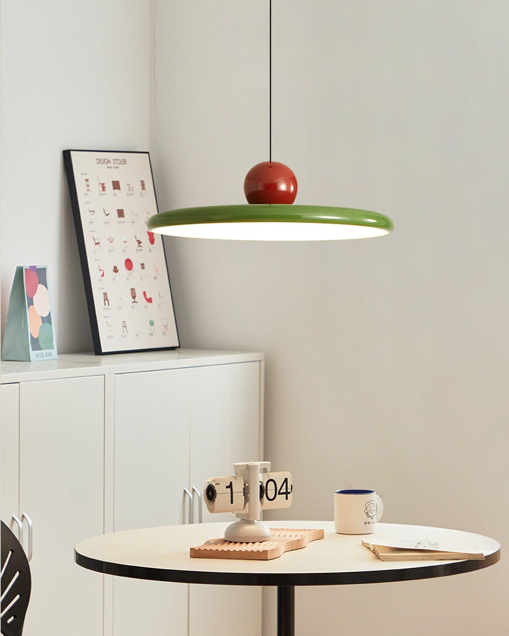 Lámpara de techo colgante redonda con diseño de disco radiante, regulable, 3 colores, cable de 450 cm, estilo escandinavo para interiores, rojo,