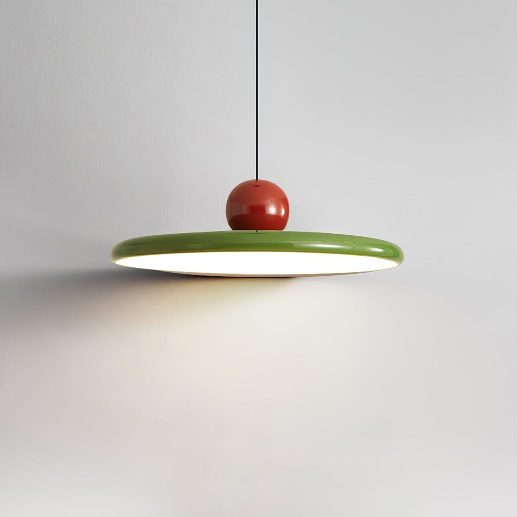 Lámpara de techo colgante redonda con diseño de disco radiante, regulable, 3 colores, cable de 450 cm, estilo escandinavo para interiores, rojo,