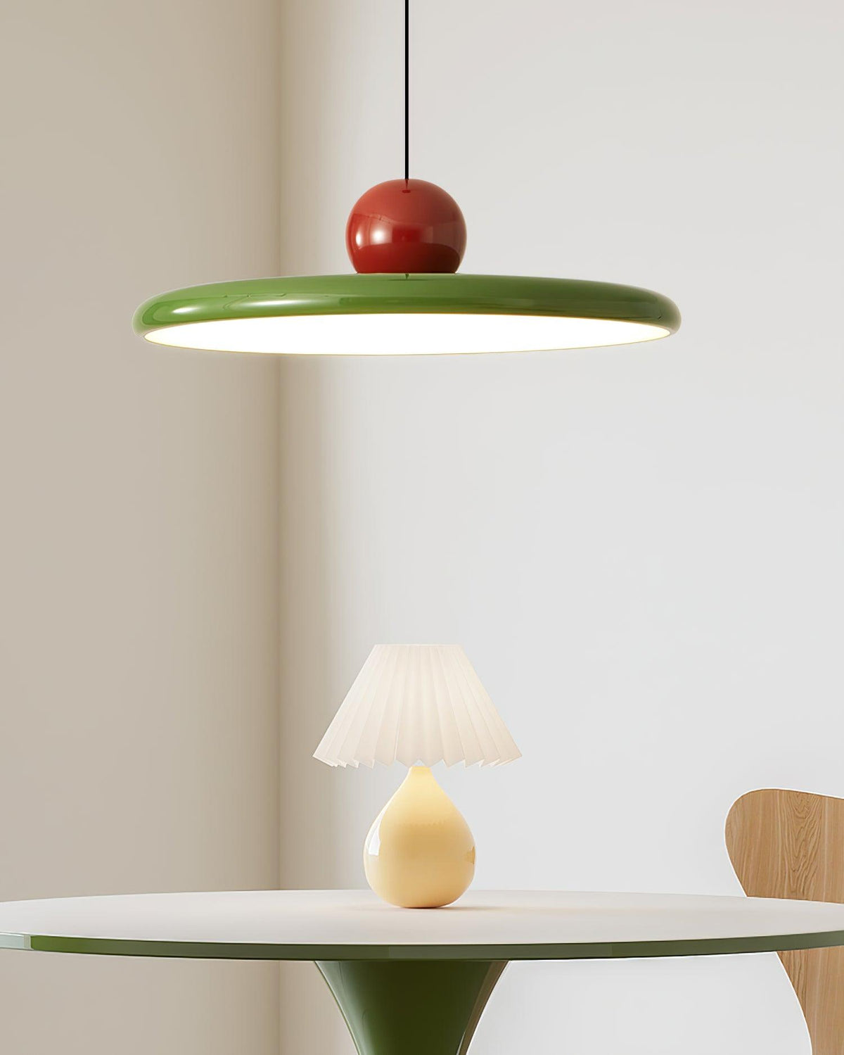 Lámpara de techo colgante redonda con diseño de disco radiante, regulable, 3 colores, cable de 450 cm, estilo escandinavo para interiores, rojo,