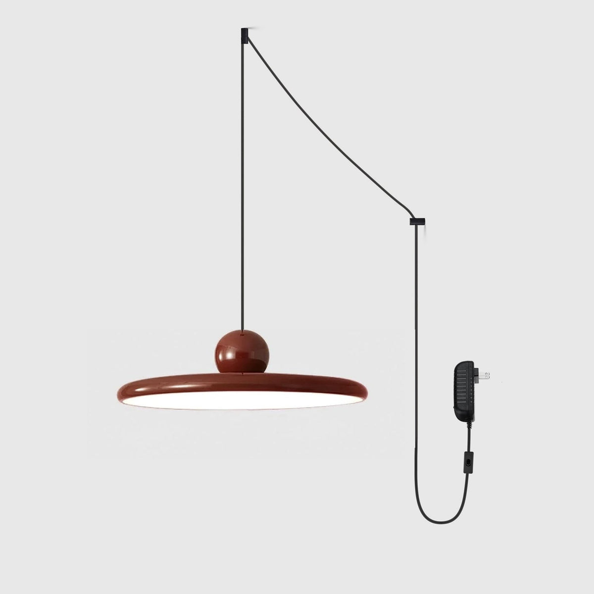 Lámpara de techo colgante redonda con diseño de disco radiante, regulable, 3 colores, cable de 450 cm, estilo escandinavo para interiores, rojo,