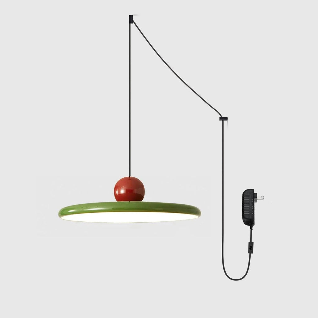 Lámpara de techo colgante redonda con diseño de disco radiante, regulable, 3 colores, cable de 450 cm, estilo escandinavo para interiores, rojo,
