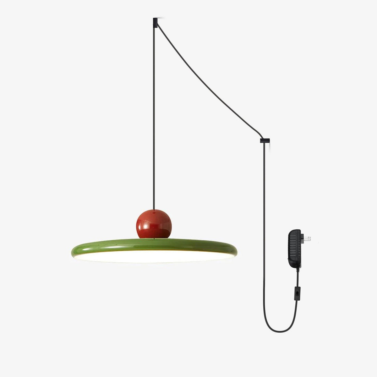 Lámpara de techo colgante redonda con diseño de disco radiante, regulable, 3 colores, cable de 450 cm, estilo escandinavo para interiores, rojo,