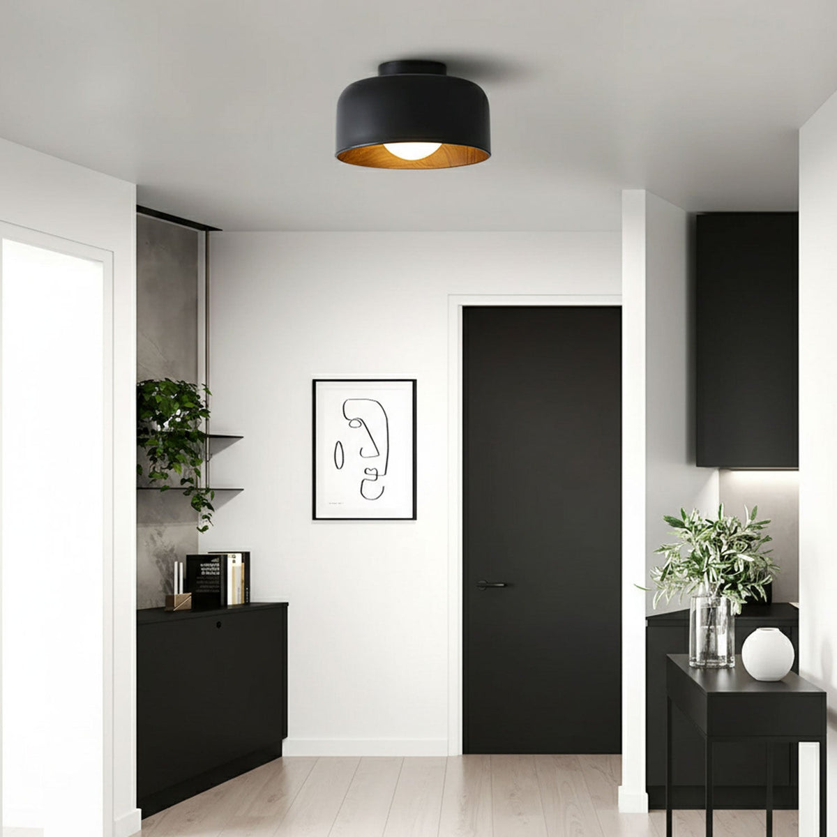 Lámpara de techo redonda con interior Houtnerf Glazen Bol ∅22 cm para Hal Keuken Slaapkamer Wandmontage G9 Accesorio