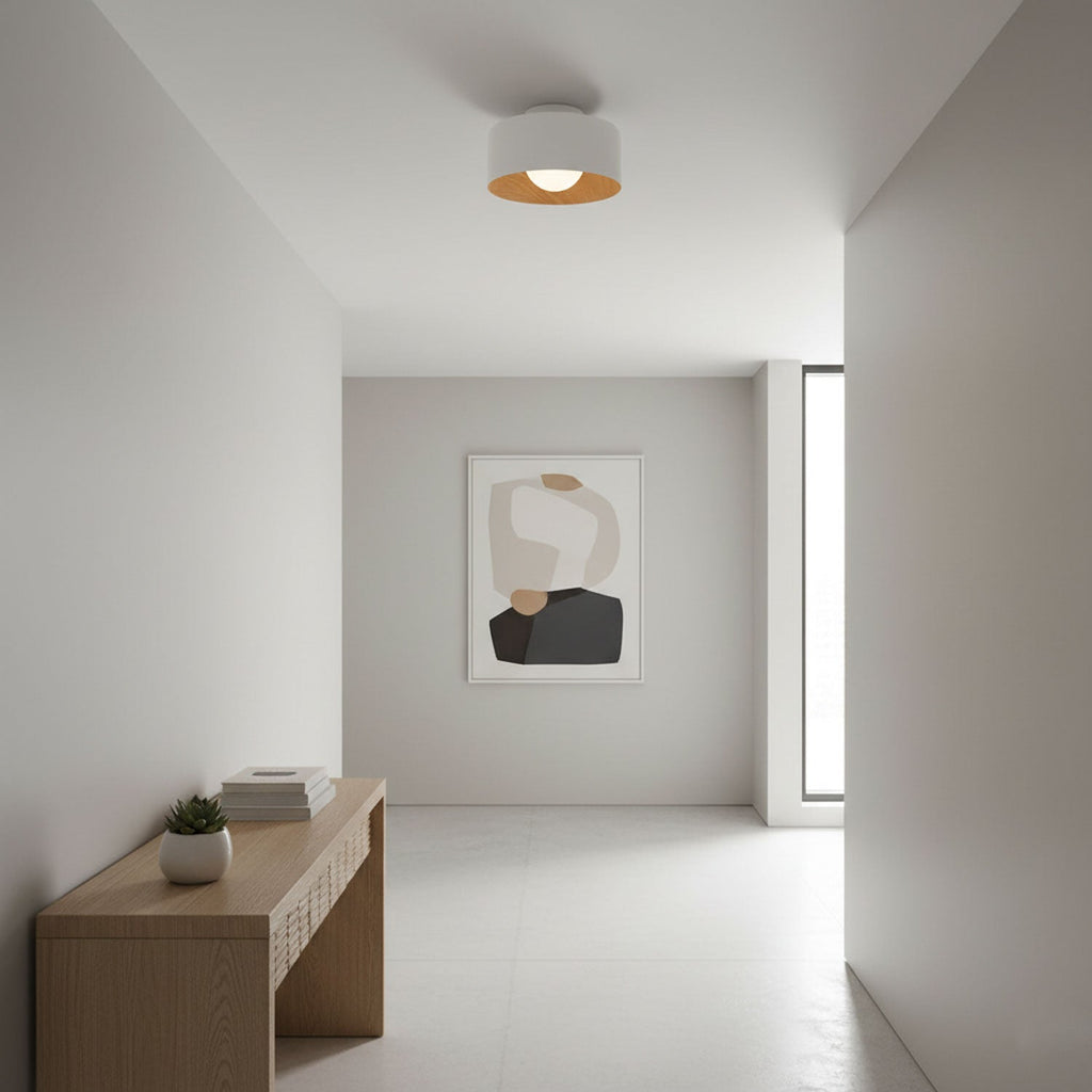 Lámpara de techo redonda con interior Houtnerf Glazen Bol ∅22 cm para Hal Keuken Slaapkamer Wandmontage G9 Accesorio