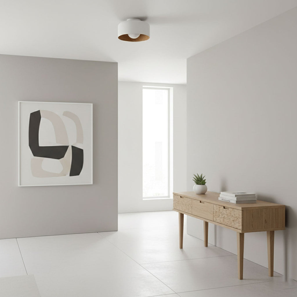 Lámpara de techo redonda con interior Houtnerf Glazen Bol ∅22 cm para Hal Keuken Slaapkamer Wandmontage G9 Accesorio