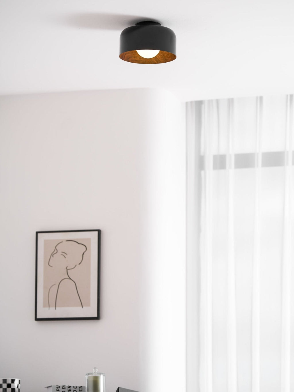 Lámpara de techo redonda con interior Houtnerf Glazen Bol ∅22 cm para Hal Keuken Slaapkamer Wandmontage G9 Accesorio
