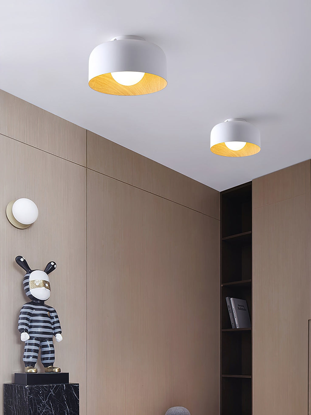 Lámpara de techo redonda con interior Houtnerf Glazen Bol ∅22 cm para Hal Keuken Slaapkamer Wandmontage G9 Accesorio