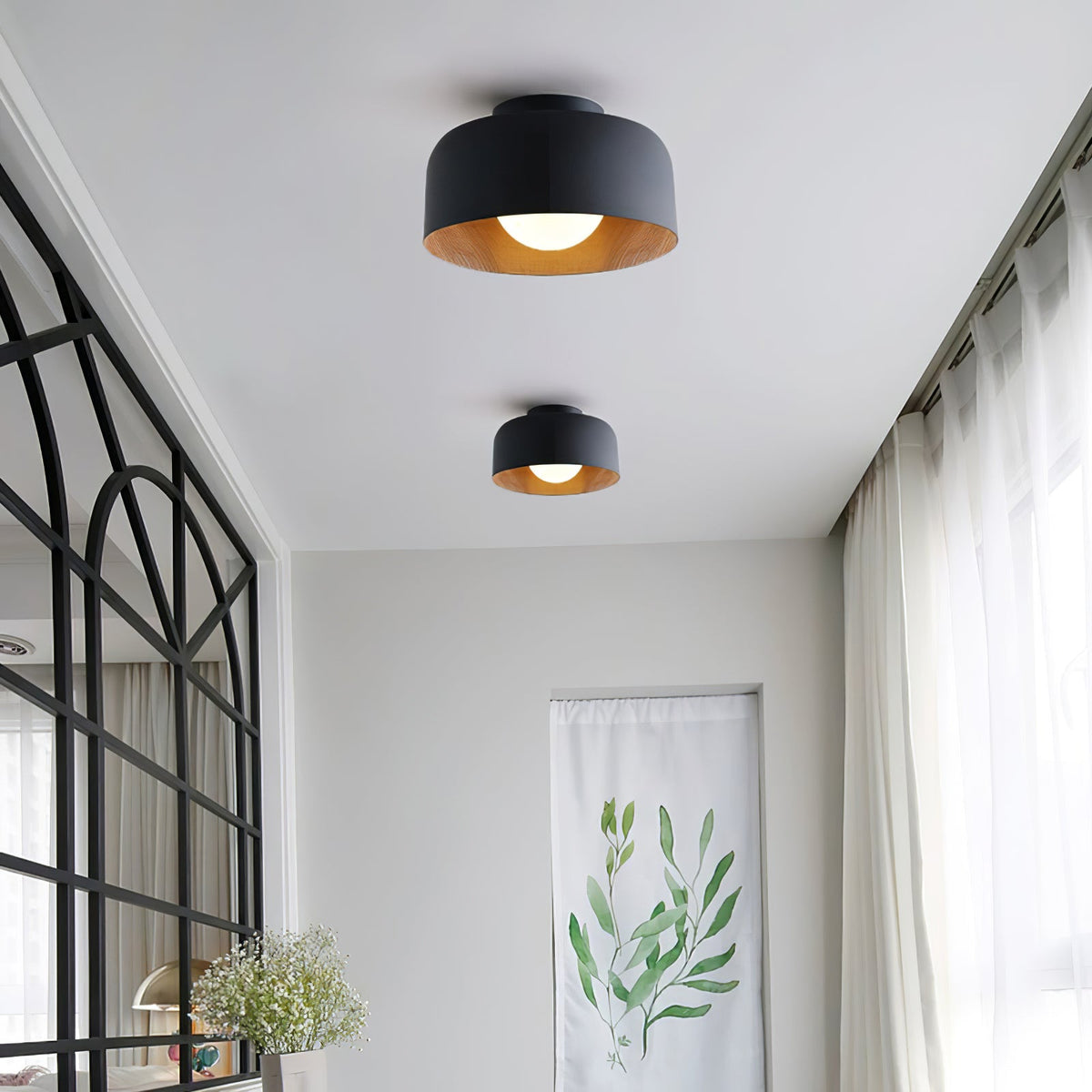 Lámpara de techo redonda con interior Houtnerf Glazen Bol ∅22 cm para Hal Keuken Slaapkamer Wandmontage G9 Accesorio