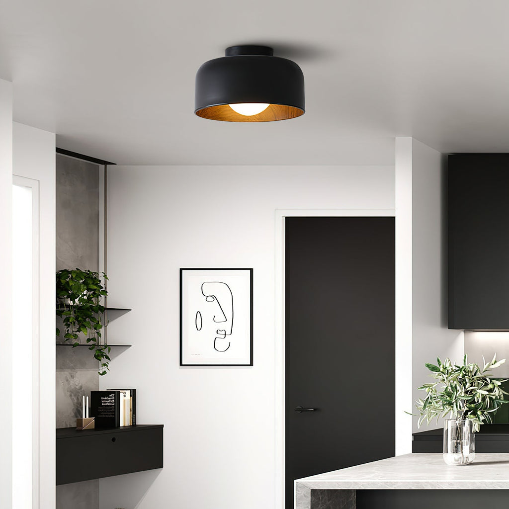 Lámpara de techo redonda con interior Houtnerf Glazen Bol ∅22 cm para Hal Keuken Slaapkamer Wandmontage G9 Accesorio