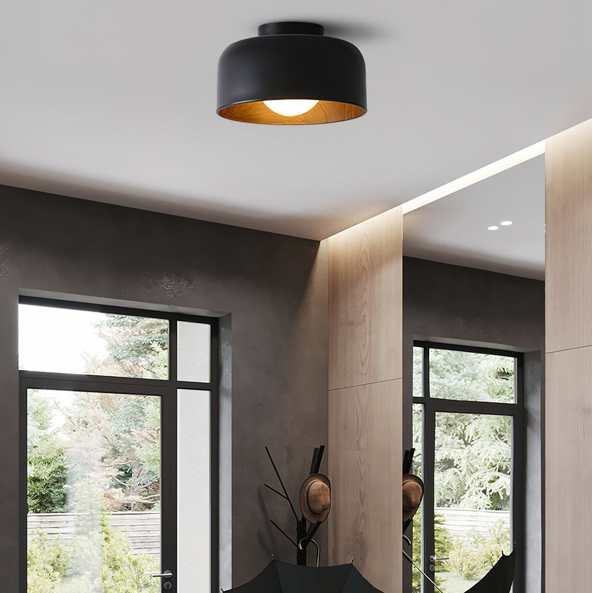 Lámpara de techo redonda con interior Houtnerf Glazen Bol ∅22 cm para Hal Keuken Slaapkamer Wandmontage G9 Accesorio
