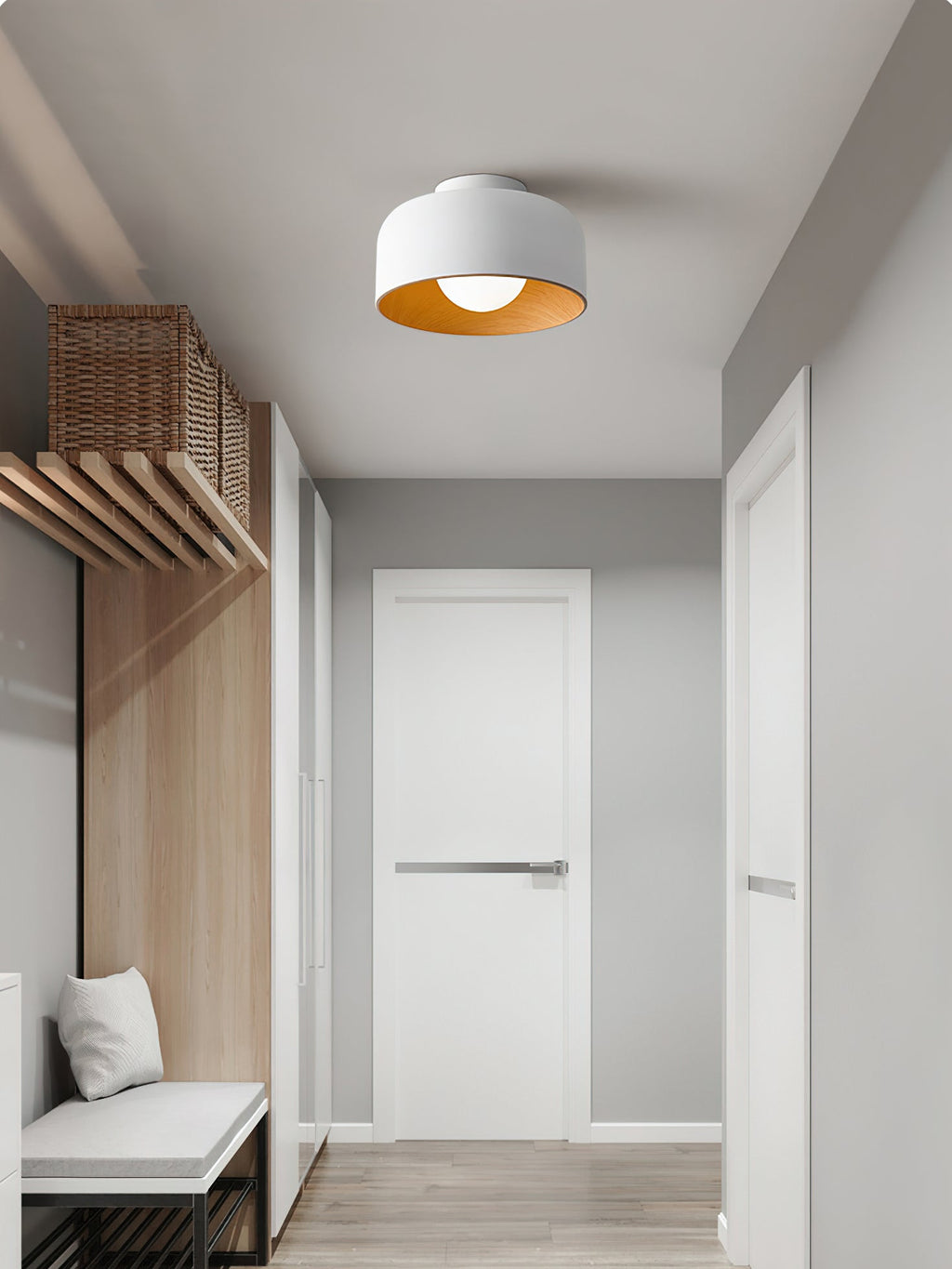 Lámpara de techo redonda con interior Houtnerf Glazen Bol ∅22 cm para Hal Keuken Slaapkamer Wandmontage G9 Accesorio