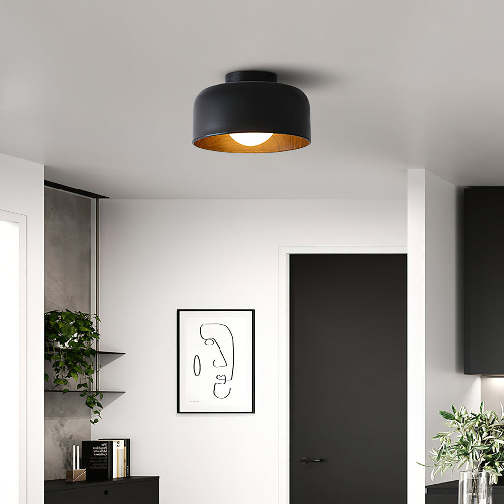 Lámpara de techo redonda con interior Houtnerf Glazen Bol ∅22 cm para Hal Keuken Slaapkamer Wandmontage G9 Accesorio
