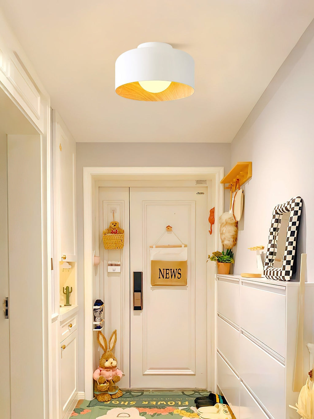 Lámpara de techo redonda con interior Houtnerf Glazen Bol ∅22 cm para Hal Keuken Slaapkamer Wandmontage G9 Accesorio