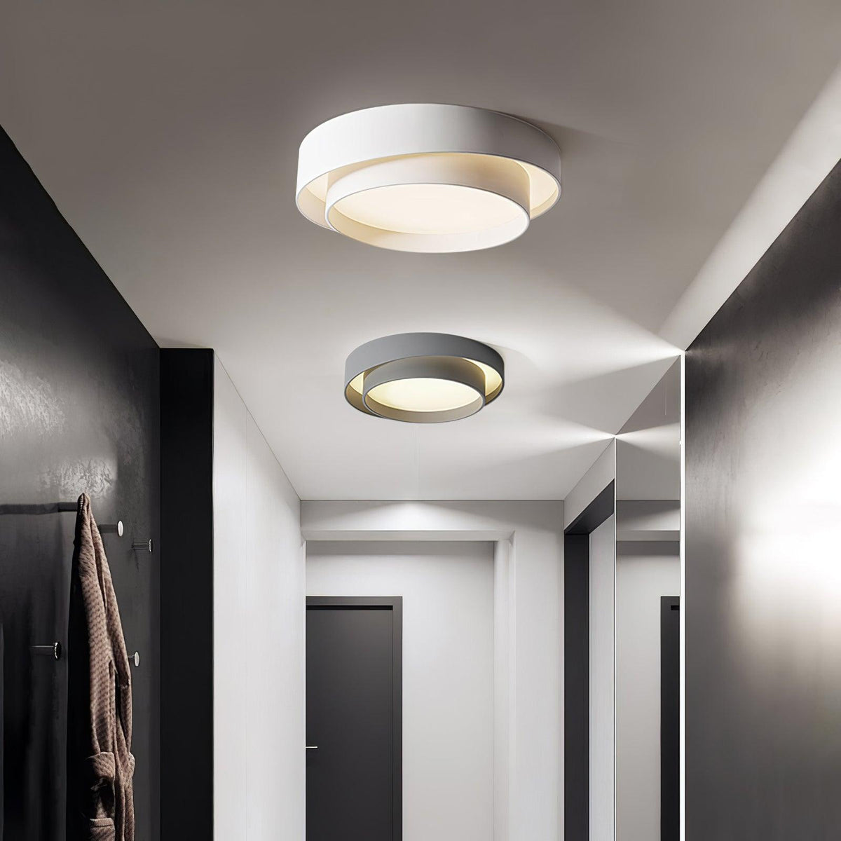 Lámpara de techo cilíndrica de hierro y acrílico, blanca, gris y negra, para sala de estar o dormitorio, LED, 3000K, 4000K, 6000K, Ø40, Ø50, Ø60 cm,