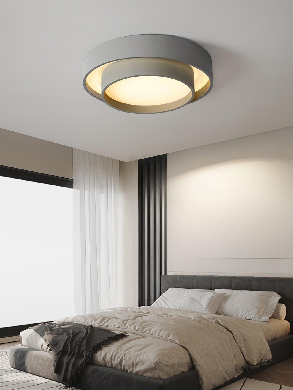 Lámpara de techo cilíndrica de hierro y acrílico, blanca, gris y negra, para sala de estar o dormitorio, LED, 3000K, 4000K, 6000K, Ø40, Ø50, Ø60 cm,