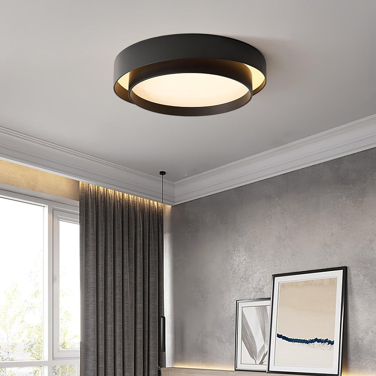 Lámpara de techo cilíndrica de hierro y acrílico, blanca, gris y negra, para sala de estar o dormitorio, LED, 3000K, 4000K, 6000K, Ø40, Ø50, Ø60 cm,