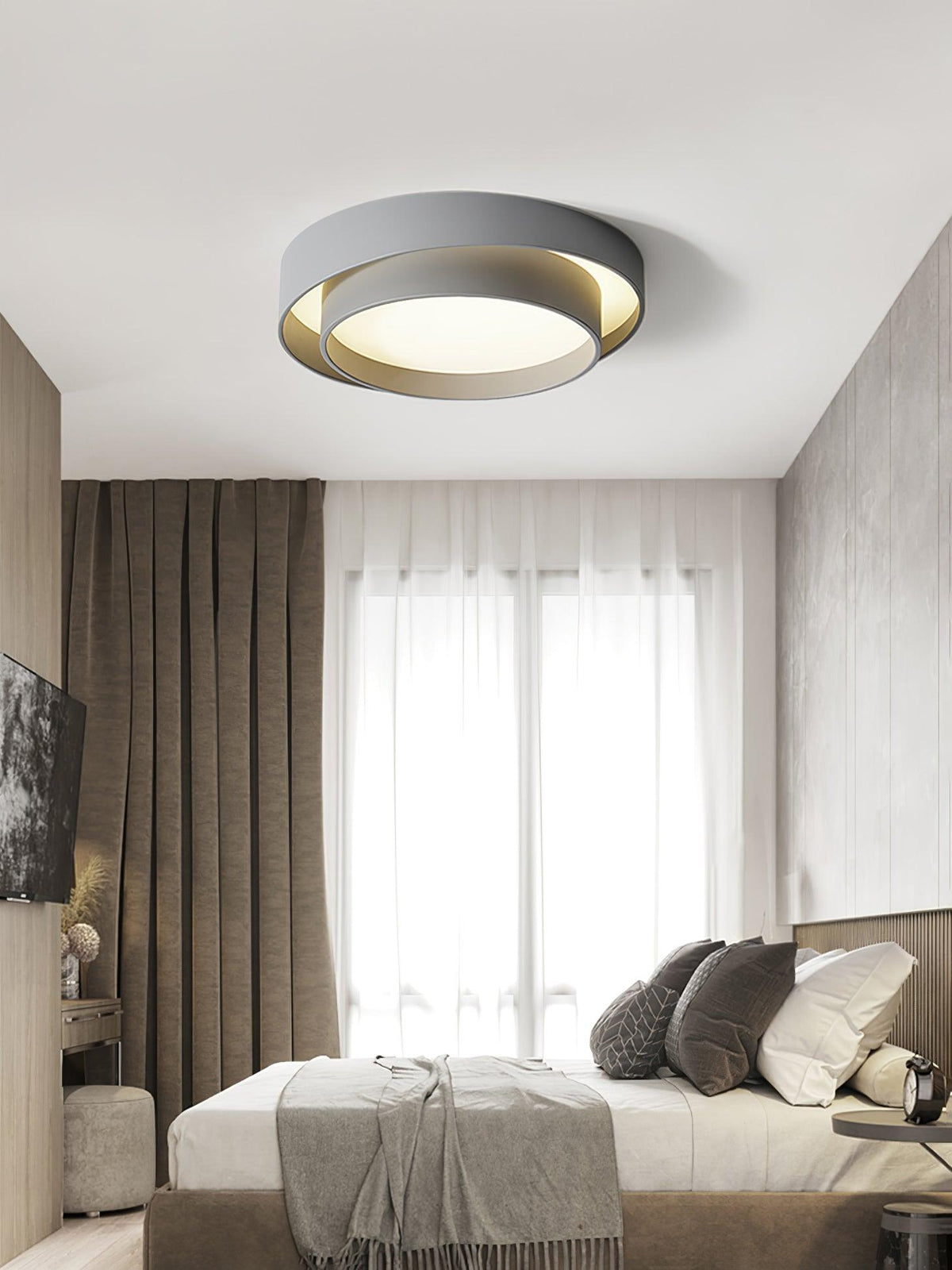 Lámpara de techo cilíndrica de hierro y acrílico, blanca, gris y negra, para sala de estar o dormitorio, LED, 3000K, 4000K, 6000K, Ø40, Ø50, Ø60 cm,