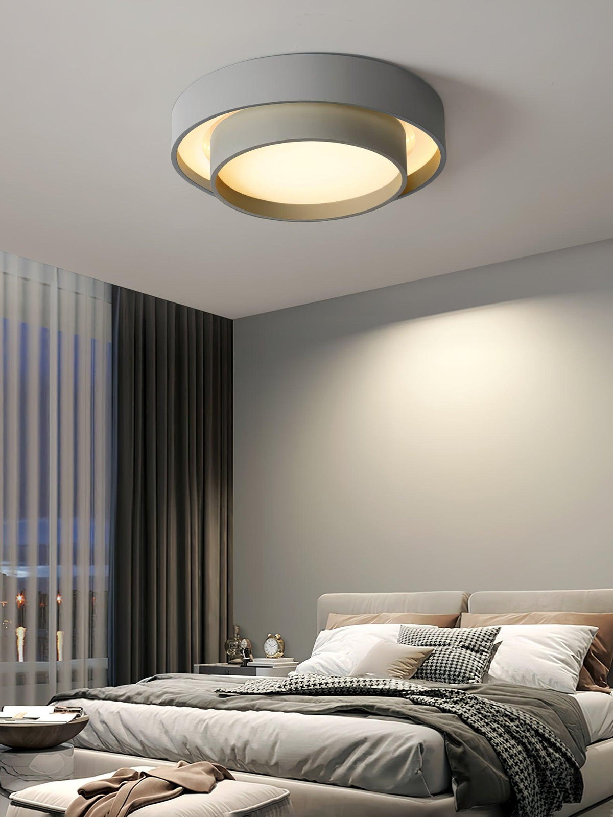 Lámpara de techo cilíndrica de hierro y acrílico, blanca, gris y negra, para sala de estar o dormitorio, LED, 3000K, 4000K, 6000K, Ø40, Ø50, Ø60 cm,