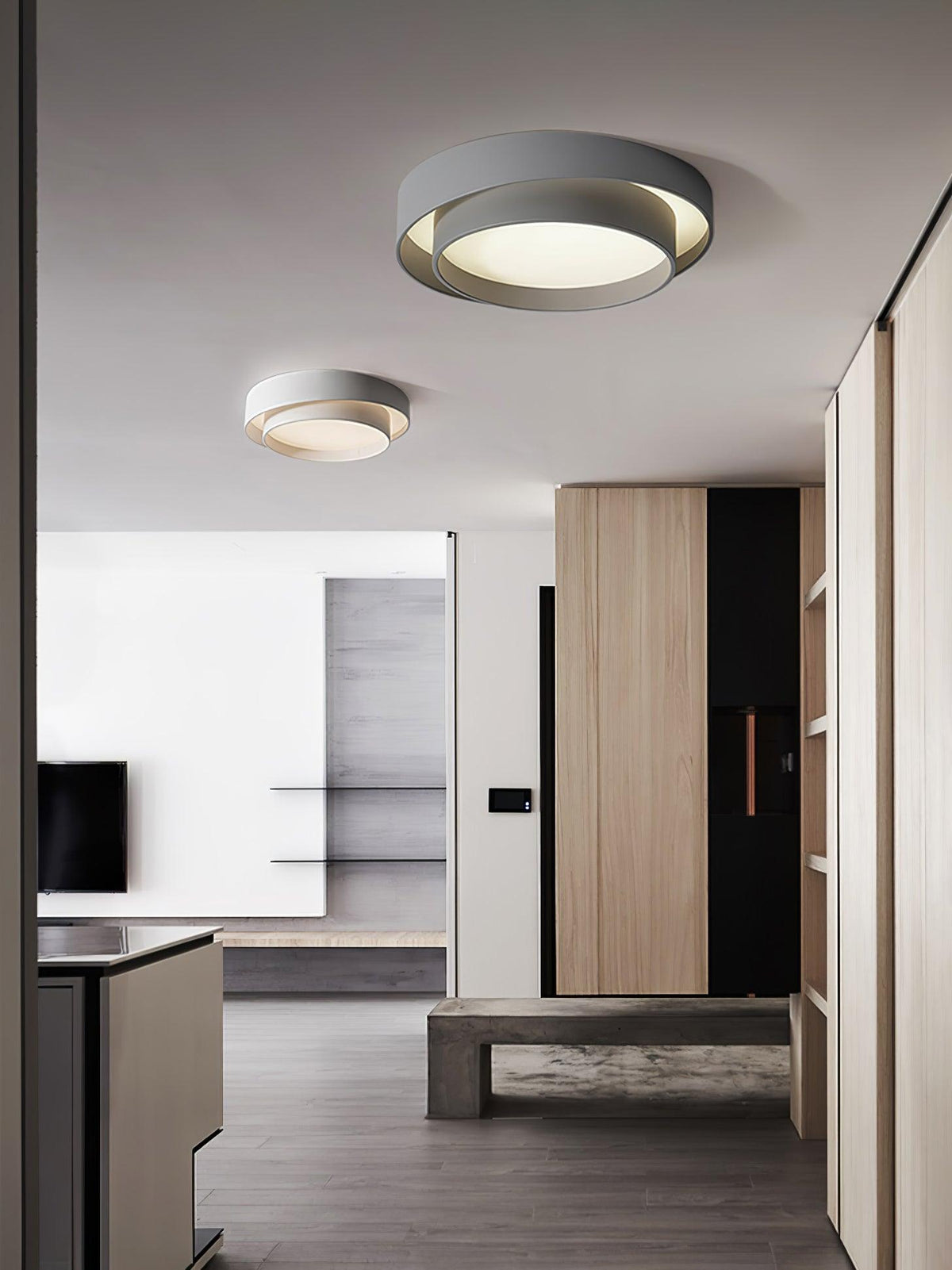 Lámpara de techo cilíndrica de hierro y acrílico, blanca, gris y negra, para sala de estar o dormitorio, LED, 3000K, 4000K, 6000K, Ø40, Ø50, Ø60 cm,