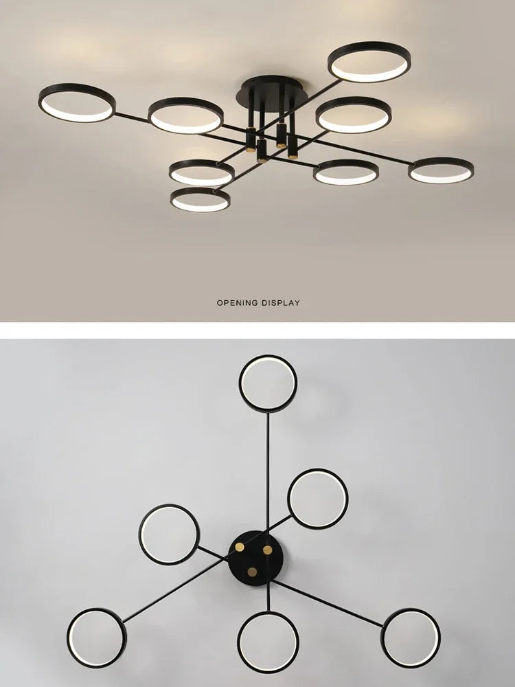 Lámpara de techo LED moderna | Diseño geométrico de 8 anillos
