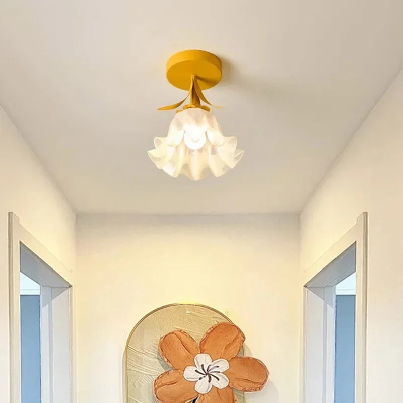 Lámpara de techo floral | Diseño de pantalla de pétalos de vidrio