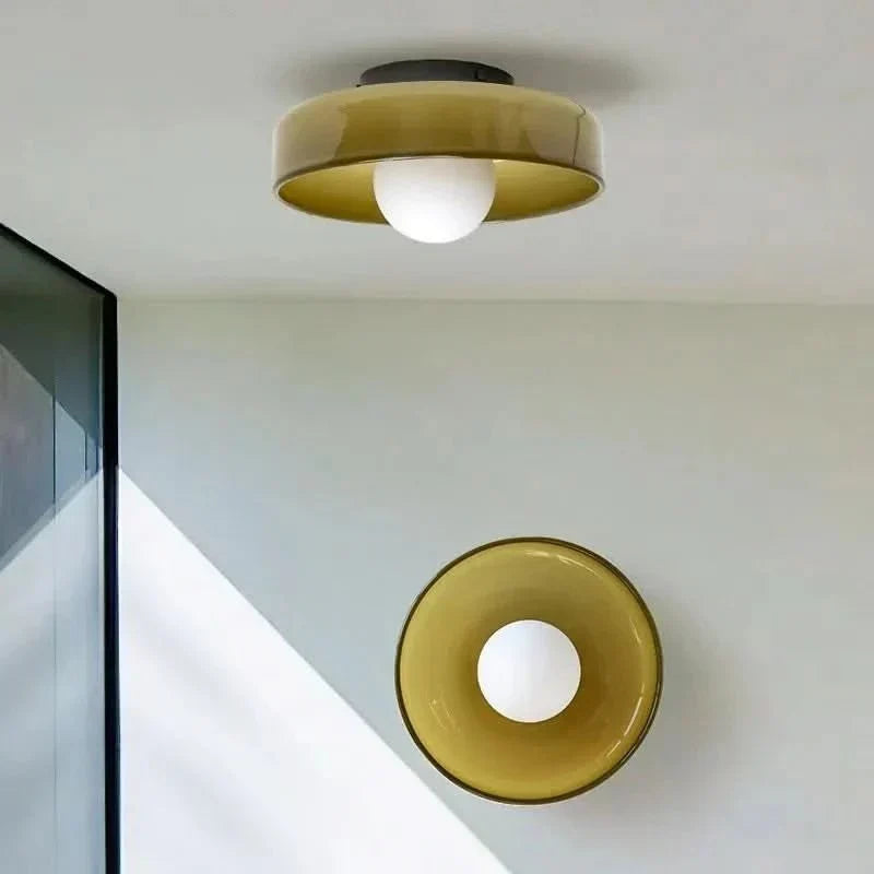 Lámpara de techo de cristal estilo escandinavo verde amarillo blanco – Iluminación ambiental para sala de estar y dormitorio
