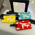 Etiqueta de equipaje de viaje con diseño de avión