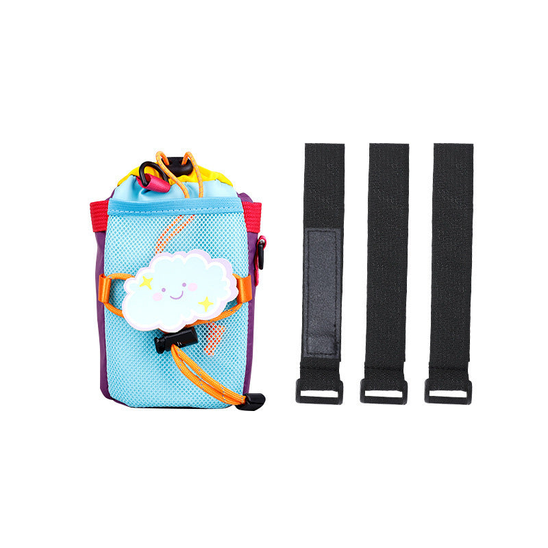 Bonita bolsa isotérmica para botellas de agua infantiles con múltiples correas ajustables de velcro y bolsillo de malla