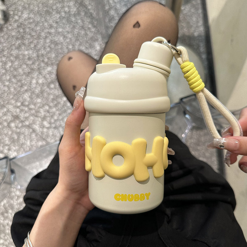 Botella de agua isotérmica para mujer con asa ergonómica y diseño alegre