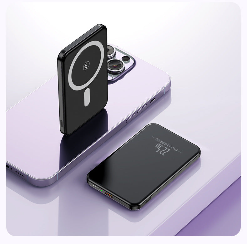 Power Bank portátil por inducción con diseño delgado y pantalla LED
