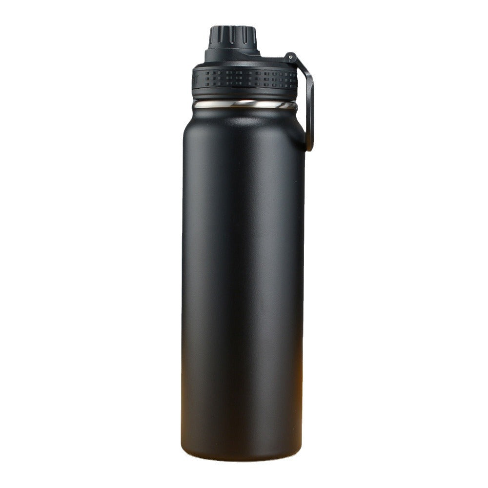 Botella de agua de acero inoxidable de doble pared con aislamiento al vacío, boca ancha, tapa de rosca a prueba de fugas y asa de transporte