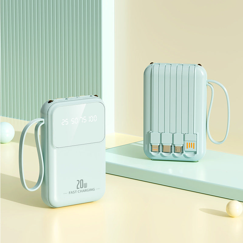 Batería externa portátil con cables de carga integrados e indicador inteligente de estado de carga