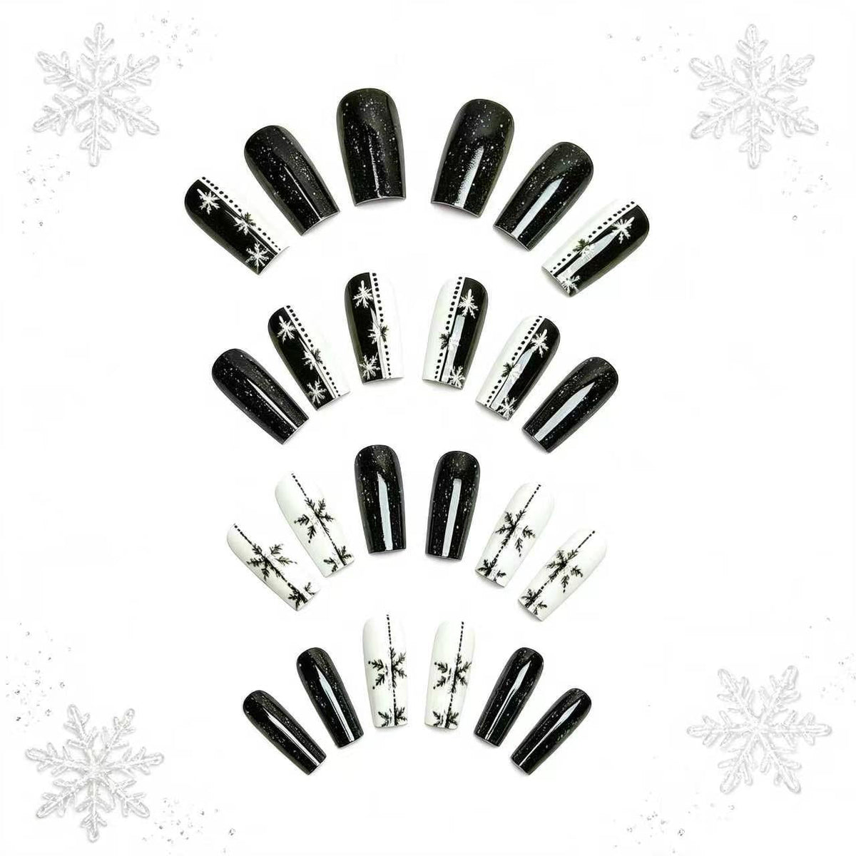 Elegante diseño de uñas con copos de nieve invernales