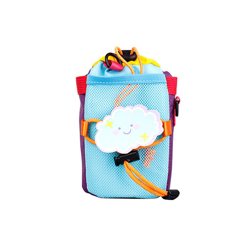 Bonita bolsa isotérmica para botellas de agua infantiles con múltiples correas ajustables de velcro y bolsillo de malla