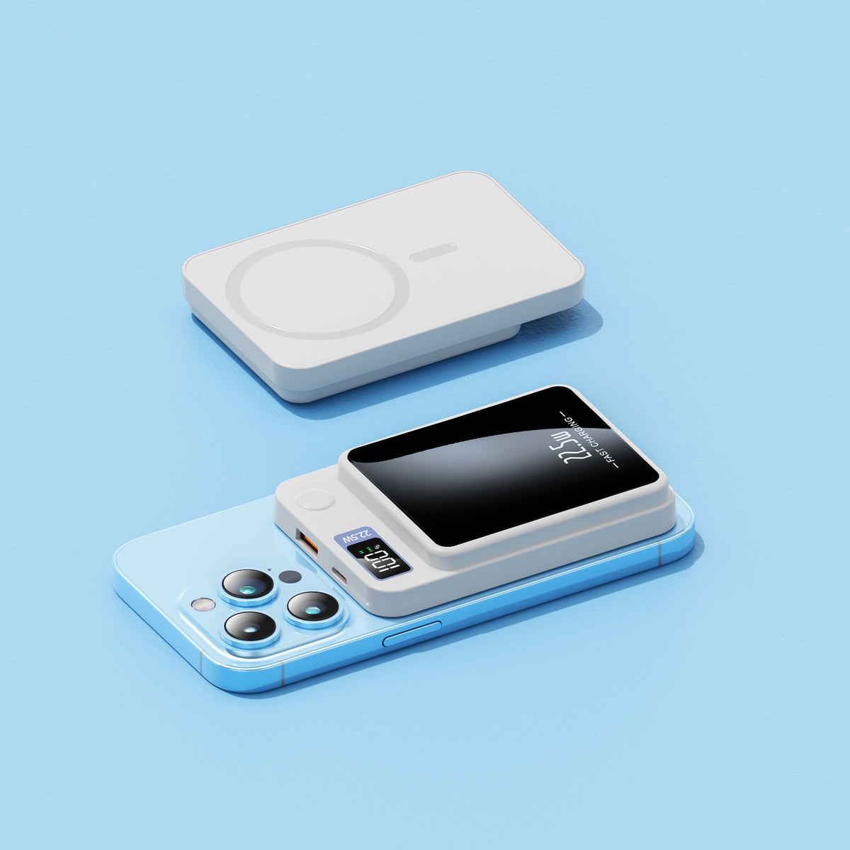 Power Bank portátil de carga rápida con pantalla LED y carga inalámbrica
