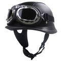 Casco de motocicleta de cuero vintage con gafas cromadas
