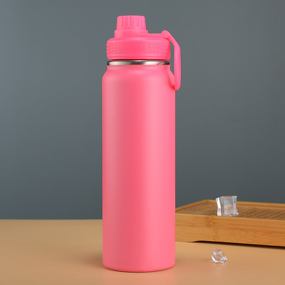 Botella de agua de acero inoxidable de doble pared con aislamiento al vacío, boca ancha, tapa de rosca a prueba de fugas y asa de transporte