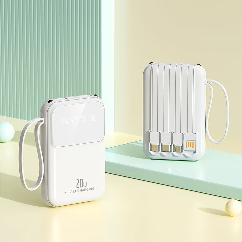 Batería externa portátil con cables de carga integrados e indicador inteligente de estado de carga