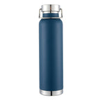 Botella de agua de acero inoxidable con doble pared y aislamiento al vacío, con tapa de transporte con cierre giratorio.