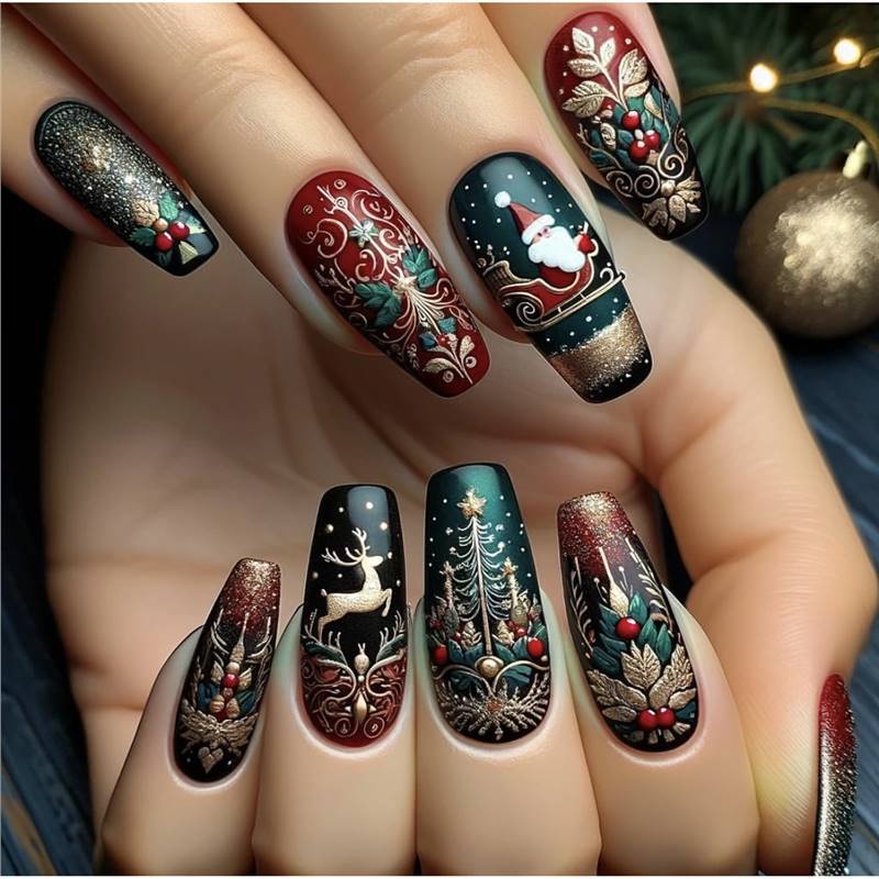 Diseño de uñas festivo para las fiestas