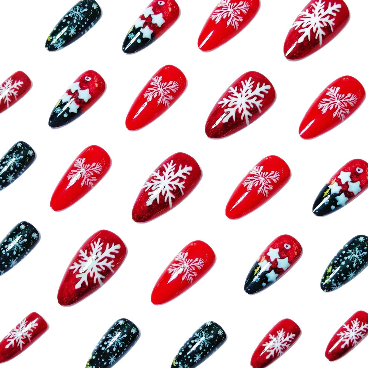 Diseño festivo de uñas con copos de nieve