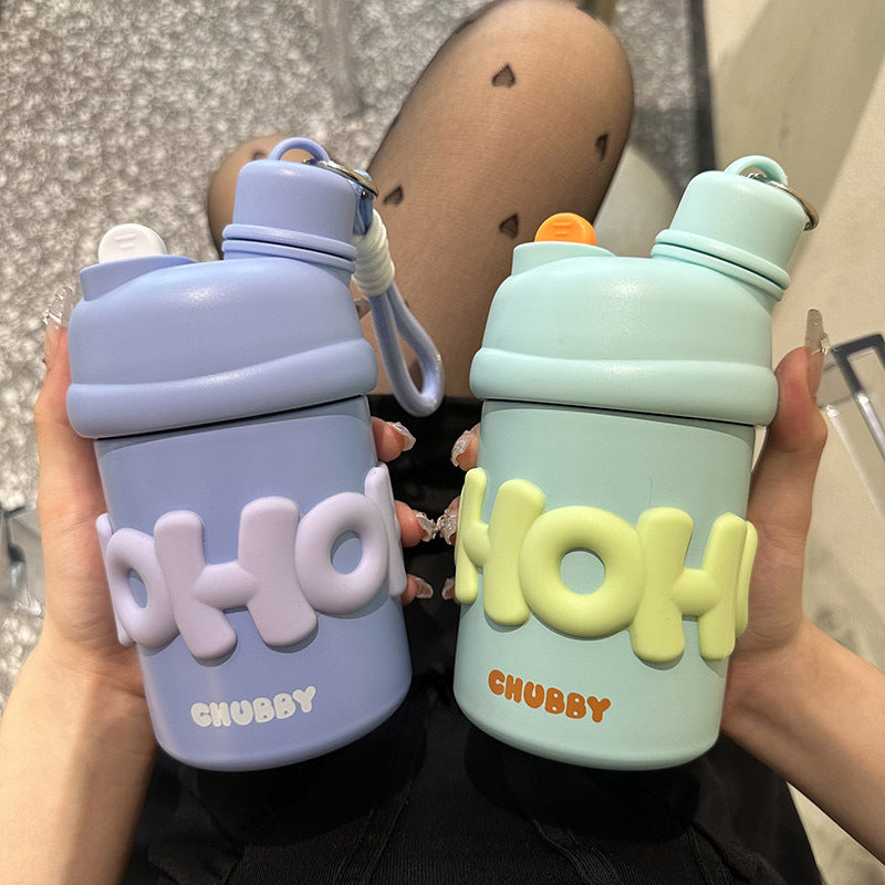Botella de agua isotérmica para mujer con asa ergonómica y diseño alegre