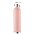 Botella de agua de acero inoxidable con doble pared y aislamiento al vacío, con tapa de transporte con cierre giratorio.
