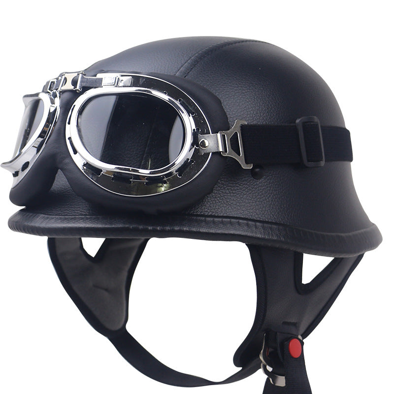 Casco de motocicleta clásico de fibra de carbono con gafas
